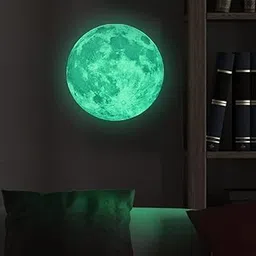 Desi Rang Glow in The Dark Moon Large 30 cm Green Color (in Day) Wall Sticker 3D Luminous Ceiling Decal for Kids Bedroom, Nursery & Home Decor Self-Adhesive Radium Starry Astronomy Sky Set-picture-11