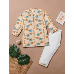 Desi Soota Boys Animal Printed Regular Pure Cotton Kurta with Trousers-picture-15