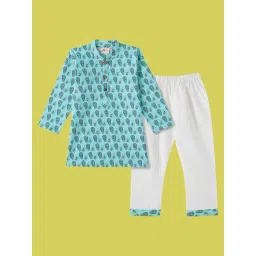 Desi Soota Boys Blue Cotton Printed Kurta Set-picture-31