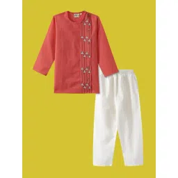 Desi Soota Boys Peach Cotton Embroidery Kurta Set-picture-37