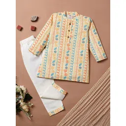 Desi Soota Boys Printed Regular Pure Cotton Kurta with Trousers-picture-16
