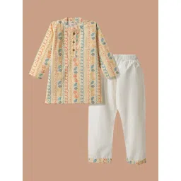 Desi Soota Boys Yellow Cotton Printed Kurta Set image 1