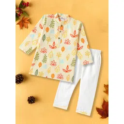Desi Soota Infants Boys Floral Printed Mandarin Collar Pure Cotton Kurta With Pyjamas-picture-18