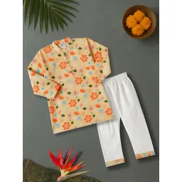 Desi Soota Kids Beige Cotton Printed Kurta Pants Set-picture-41