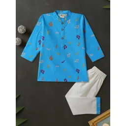 Desi Soota Kids Blue Cotton Printed Kurta Pants Set-picture-20