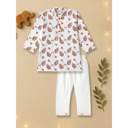 Desi Soota Kids Cream Cotton Printed Kurta Pants Set-picture-27