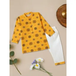 Desi Soota Kids Golden Yellow Cotton Printed Kurta Pants Set-picture-44
