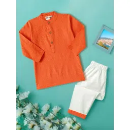 Desi Soota Kids Orange Cotton Printed Kurta Pants Set-picture-30