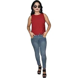 desi touch Women's Georgette Lasercut Top (Pack of 1) (Red) (S)-picture-51