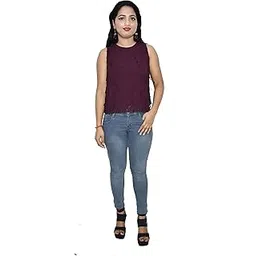 desi touch Women's Georgette Lasercut Top (Pack of 1) (Wine) (S)-picture-17