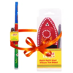 Desi Toys Steam Toy Boat & Gilli Danda Combo - Red & Multicolor-picture-16