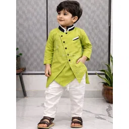 Desibutik Boys Printed Angrakha Pure Cotton Kurta with Pyjamas-picture-36
