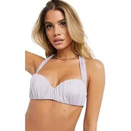 DESIGN bust ruched halter tie bikini top in silvery SIZE 34C-picture-45
