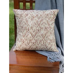 DESIGN GAATHA Cream-Coloured & Brown Floral Printed Cotton Square Cushion Cover-picture-19