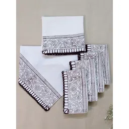 DESIGN GAATHA  Off White & Brown 6 Pieces Printed Cotton Table Napkins-picture-18
