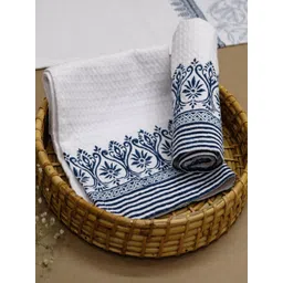 DESIGN GAATHA Off White & Navy Blue Ethnic Block Printed 350 GSM Cotton Hand Towel-picture-10