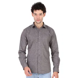 DESIGN UP Men Comfort Spread Collar Windowpane Checked Cotton Slim Fit Formal Shirt-picture-20