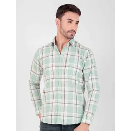 DESIGN UP Men Premium Spread Collar Checked Cotton Slim Fit Formal Shirt-picture-28