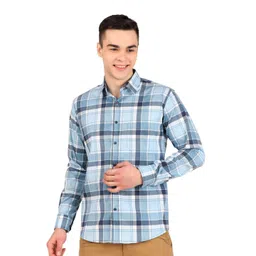 DESIGN UP Men Premium Spread Collar Tartan Checked Cotton Slim Fit Casual Shirt-picture-27