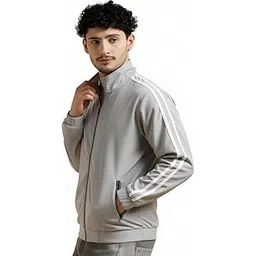 designally Men’s Full-Zip Sports Jacket with Side Stripes | Classic Stand Collar | Casual Biker & Fashion Wear | Lightweight Athleisure Jacket | Available in Black, White & Grey-picture-38