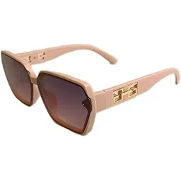 Designer Oversized Women's Sunglasses, Beige Frame with Gold Accents, UV Protected, Polarised Lens, Full Rim-picture-10