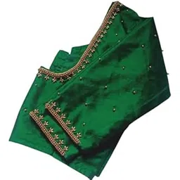 Designer Unstitched Blouse Fabric, Green with Gold Embroidery, Traditional-picture-19
