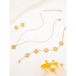 Designs & You Gold Plated Anti Tarnish Clover Jewellery Set-picture-10