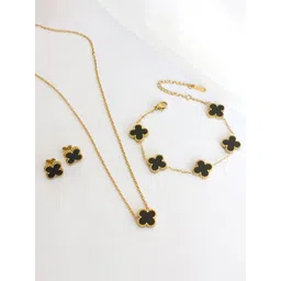 Designs & You Gold Plated Anti Tarnish Clover Jewellery Set-picture-19