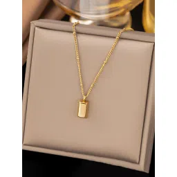 Designs & You Gold Plated Anti Tarnish Stainless Steel Golden Rectangular Pendant-picture-33