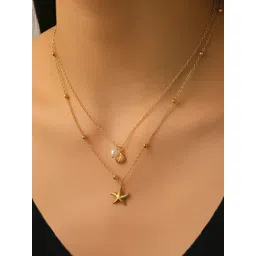 Designs & You Gold-Plated Stainless Steel Pearls Beaded Minimal Layered Necklace-picture-28