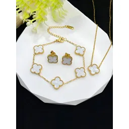 Designs & You Gold Plated Stone Studded Anti Tarnish Clover Jewellery Set-picture-25