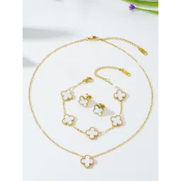 Designs & You Gold Plated Stone Studded Anti Tarnish Clover Jewellery Set-picture-23