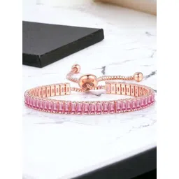 Designs & You Rose Gold Plated Rectangular Cut Cubic Zirconia Matrix Tennis Bracelet-picture-29