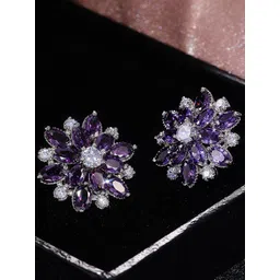Designs & You Silver Plated American Diamond Floral Studs Earrings-picture-12