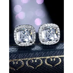 Designs & You Silver Plated American Diamond Studded Square Studs Earrings-picture-38
