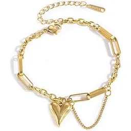 designs & you Stainless Steel Gold-Plated Anti Tarnish Heart Themed Charm Bracelet (DY-BNG-16148)-picture-12