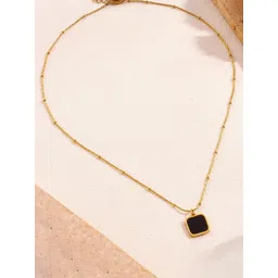 Designs & You Stainless Steel Gold-Plated Artificial Stones Studded Square Pendant & Chain-picture-40