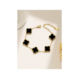 Designs & You Stainless Steel Gold Plated Black Anti Tarnish Clover Bracelet-picture-31