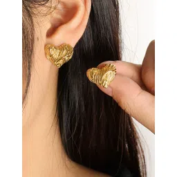 Designs & You Stainless Steel Gold-Plated Heart Shaped Studs Earrings-picture-21