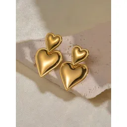 Designs & You Stainless Steel Gold-Plated Zircon Studded Heart Shaped Drop Earrings-picture-22