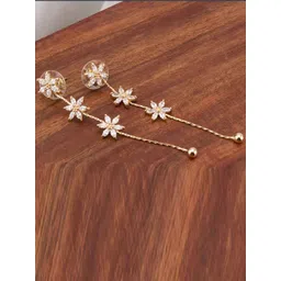 Designs By Jewels Galaxy Women Gold-Plated & White Contemporary Floral Drop Earrings-picture-38