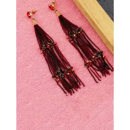 Designs By Jewels Galaxy Women Gold-Toned & Red Contemporary Drop Earrings-picture-39