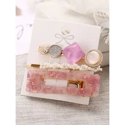 Designs By Jewels Galaxy Women Gold-Toned & White Set of 3 Alligator Hair Clip-picture-30