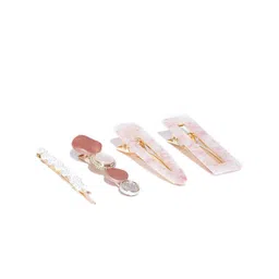 Designs By Jewels Galaxy Women Off White & Gold-Toned Set of 4 Alligator Hair Clips-picture-22