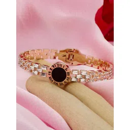 Designs By Jewels Galaxy Women Rose Gold & White Brass American Diamond Rose Gold-Plated Bangle-Style Bracelet-picture-10