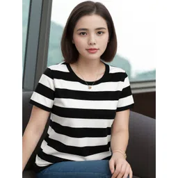 Deslizar Women Striped Monochrome Pockets T-shirt-picture-22
