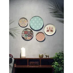 DESSINE ART 5-Pcs Beige & Red Printed Traditional Jaipur Wall Plates Decor-image-45