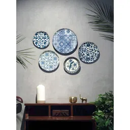 DESSINE ART 5-Pcs Blue Sapphire Moroccan Printed Wall Plates Decor-image-9