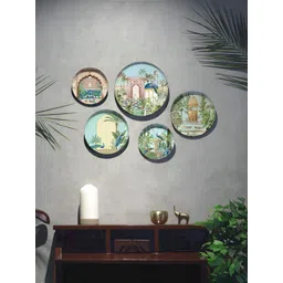 DESSINE ART 5-Pcs Green & Blue Printed Ethereal India Wall Plates Decor-image-24