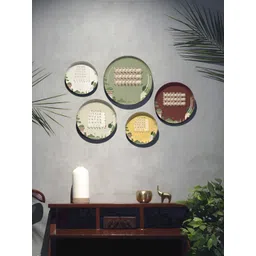 DESSINE ART 5-Pcs Green & White Printed Pichwai Nandi Cow Wall Plates Decor-image-5